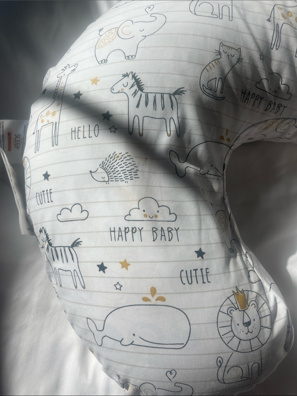 Boppy Nursing Pillow in White with Gray and Gold Animal Print - Picture 6 of 8